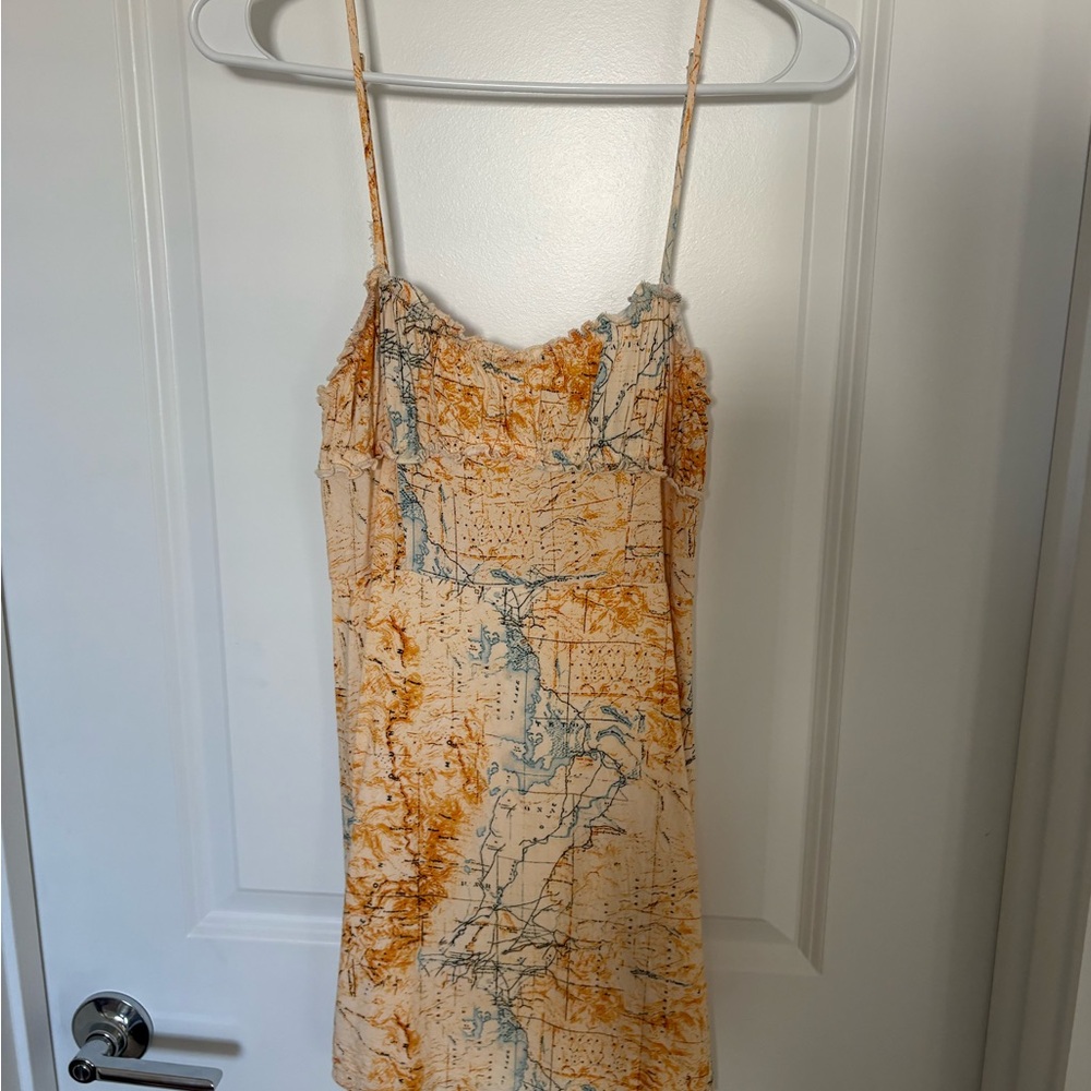 Urban Outfitters Orange and Cream Map Print Mini Dress